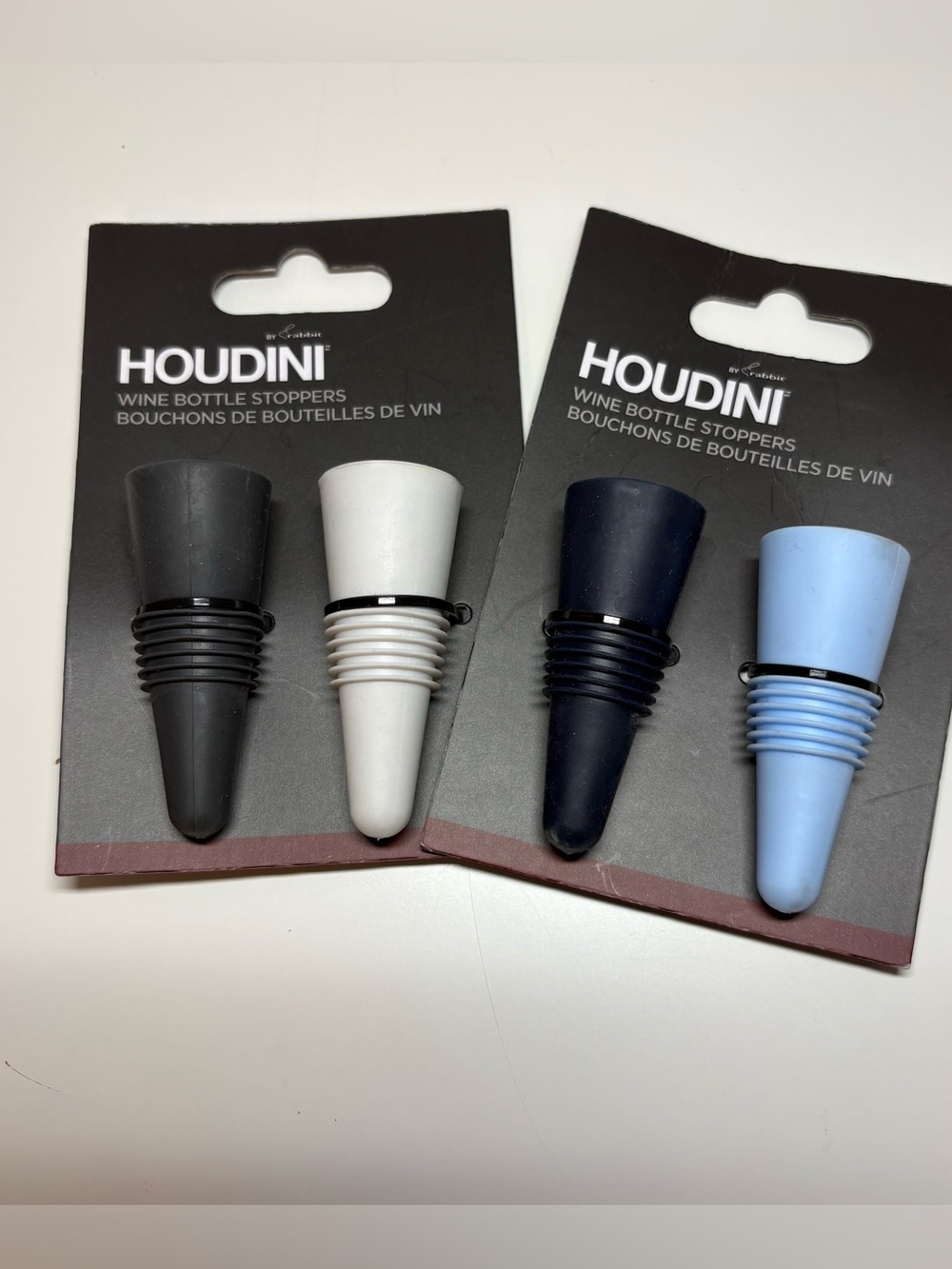 NIB Houdini by Rabbit Wine Bottle Stoppers Set of 2 (2 sets) Airtight Silicone